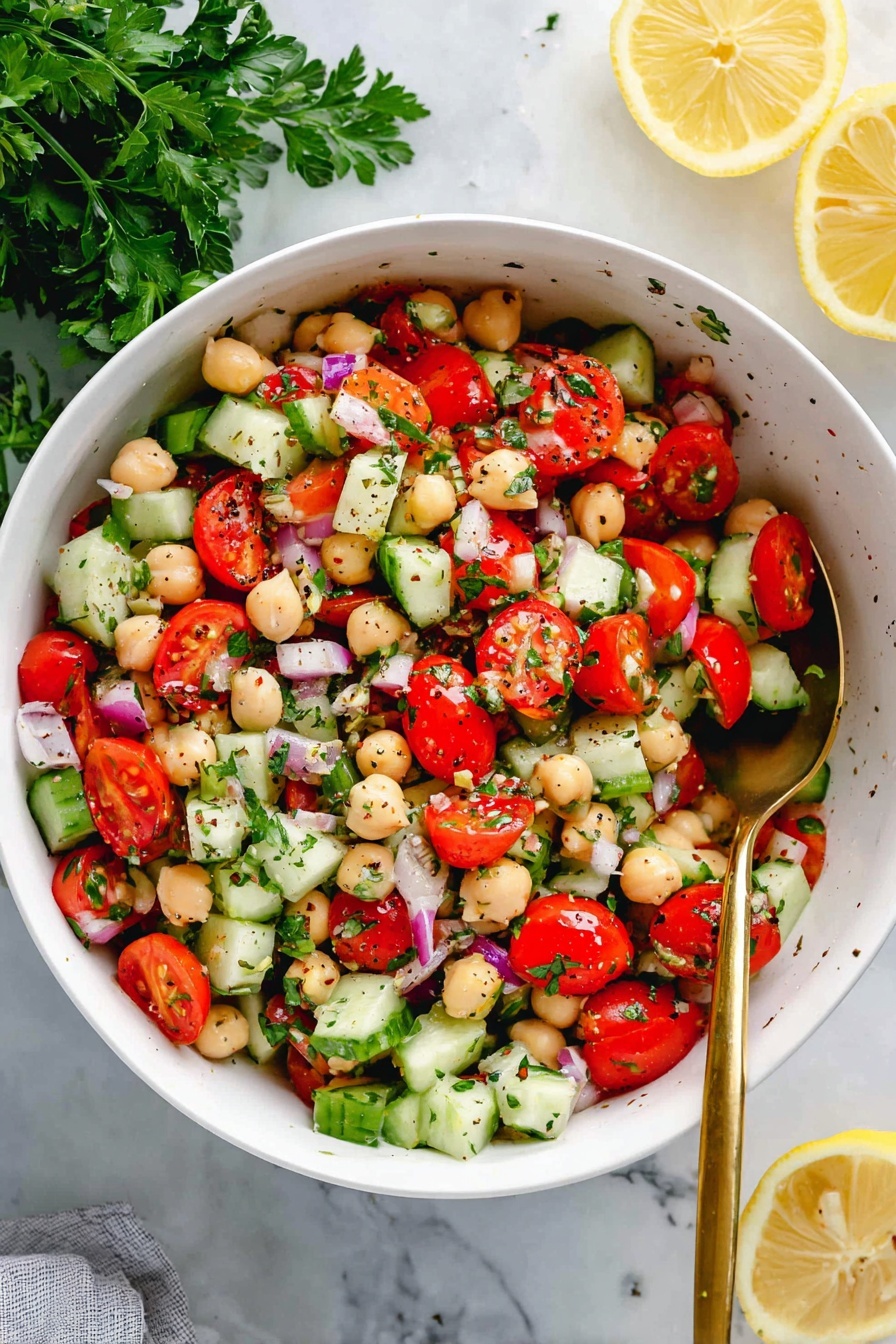 Tomato Cucumber Chickpea Salad - Serving Suggestion