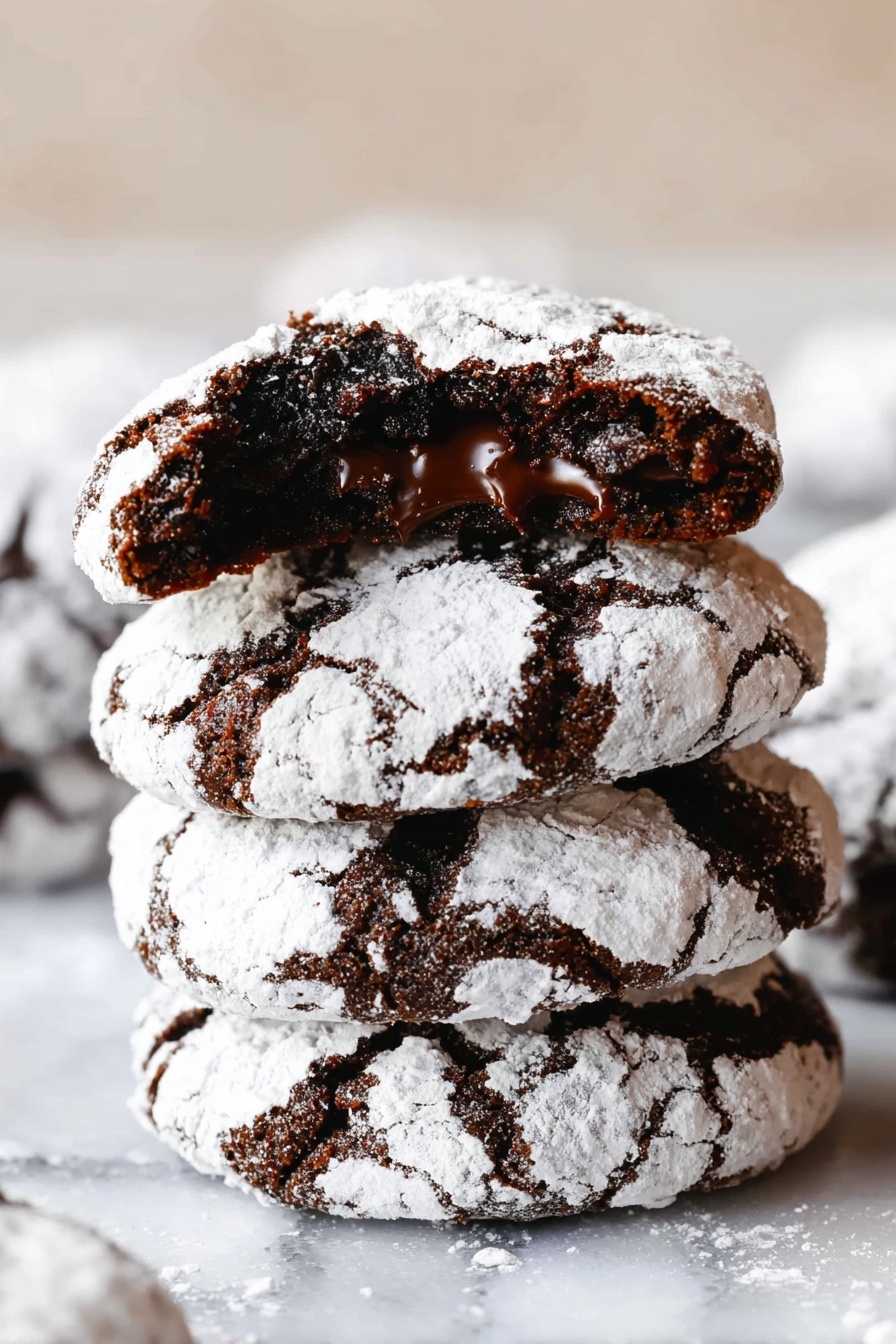 A white plate is filled with many round chocolate cookies covered in a cracked layer of white powdered sugar, revealing dark brown chocolate beneath. Each cookie has a textured surface from the cracks, creating a unique pattern of white and dark brown. The plate sits on a white marbled surface with soft natural light highlighting the contrast on the cookies. photo taken with an iphone --ar 2:3 --v 7