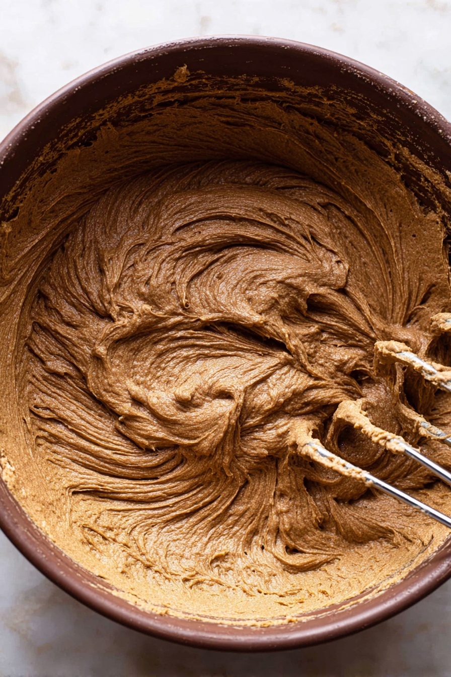The image shows several round chocolate cookies with a thick, creamy layer of melted chocolate swirled on top. The cookies are dark brown and have a rough, crumbly texture on the edges. One cookie in the center has a bite taken out of it, revealing a moist and dense inside. The cookies sit on a light brown parchment paper with some crumbs scattered around. In the background, there are a few small chocolate sandwich pieces with a white filling, slightly out of focus. The whole scene is set on a white marbled surface. photo taken with an iphone --ar 2:3 --v 7