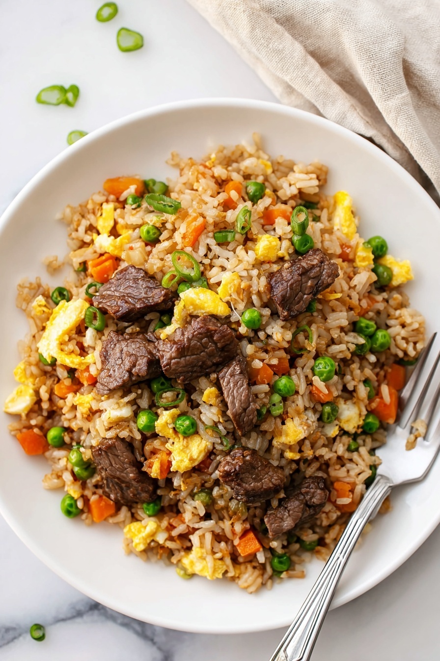A silver frying pan on a white marbled surface holds cooked rice mixed with small carrot cubes and peas. A glass cup tipped over the pan is pouring a dark brown sauce over the rice, creating a glossy stream. The rice is light tan, fluffy, and piled high in the center of the pan with colorful orange and green vegetables spread through the rice near the edges. The overall scene is bright and sharp with the shiny metal pan reflecting light. Photo taken with an iphone --ar 2:3 --v 7
