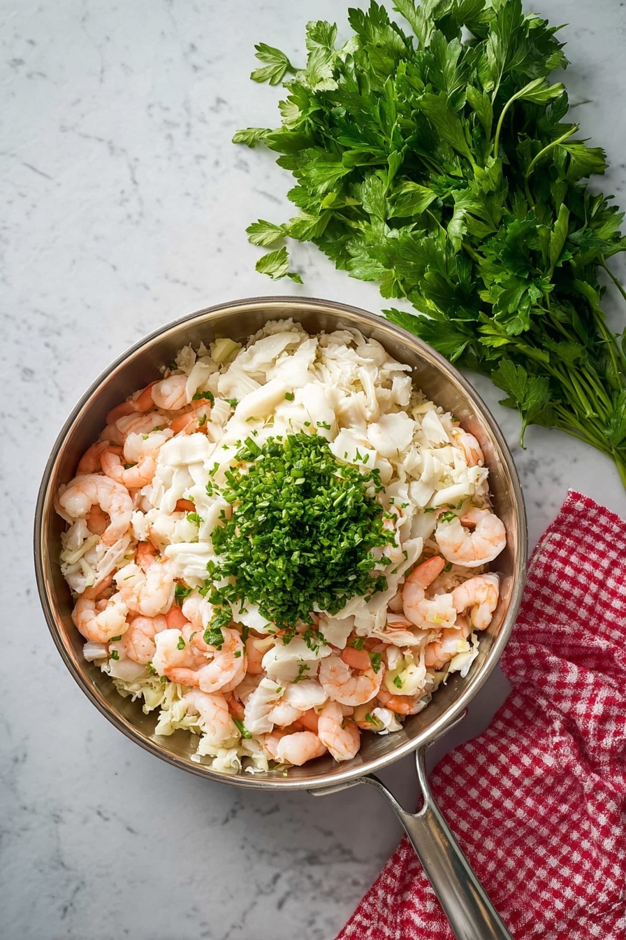 A close-up view of a creamy layered lasagna slice on a white textured plate, showing about four visible layers. The bottom layers consist of wavy pasta sheets with a light golden-yellow color, mixed with a white creamy cheese filling that looks soft and thick. The top layer is covered with melted pale yellow cheese that has small browned spots and is sprinkled with tiny green herb pieces. A silver fork held by a person's fingers is lifting the front part of the lasagna, showing the soft, creamy inside. The plate is placed on a clean white marbled surface. photo taken with an iphone --ar 2:3 --v 7