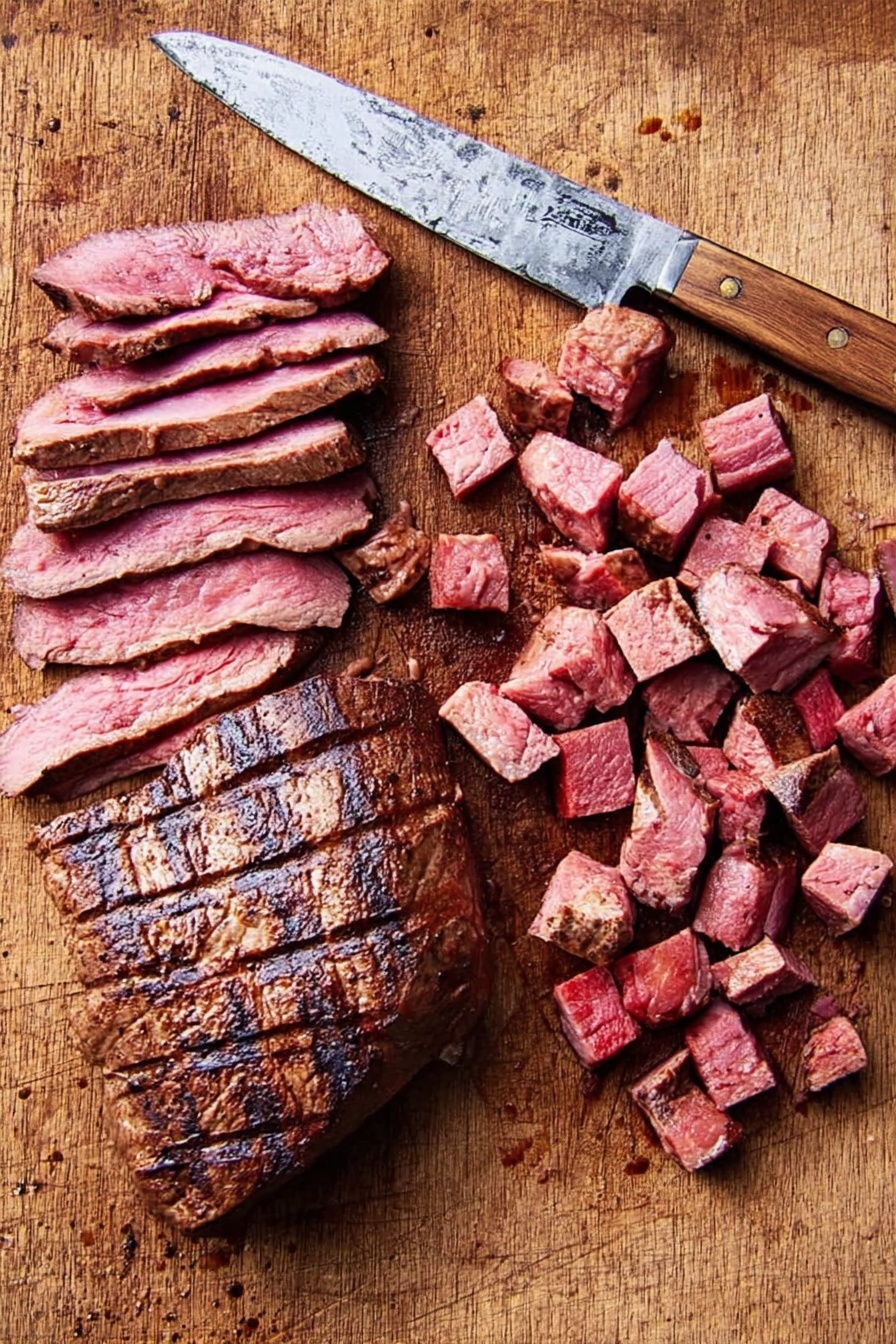 Three tacos are placed on white parchment paper over a dark plate with a white marbled background. Each taco has a soft, yellow corn tortilla base, folded in half. The first layer inside the tortillas is a green, creamy guacamole spread. On top are chunks of grilled meat with a brown grilled outside and a pink inside. There are small white onion pieces and chopped green cilantro sprinkled over the meat. Small bits of white cheese are lightly scattered on top. A bright green lime wedge sits on the plate next to the tacos. photo taken with an iphone --ar 2:3 --v 7