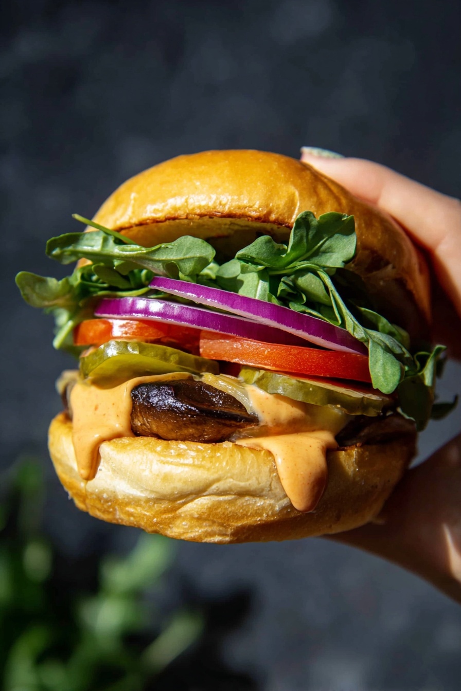 In a white rectangular baking dish, there are two large, dark brown cooked mushrooms sitting in a shallow pool of golden brown liquid with some darker specks around the edges. The mushrooms have a slightly wrinkled texture and a rich, glossy look from the sauce. The white marbled surface beneath the dish adds a clean contrast to the warm colors of the mushrooms and sauce. photo taken with an iphone --ar 2:3 --v 7