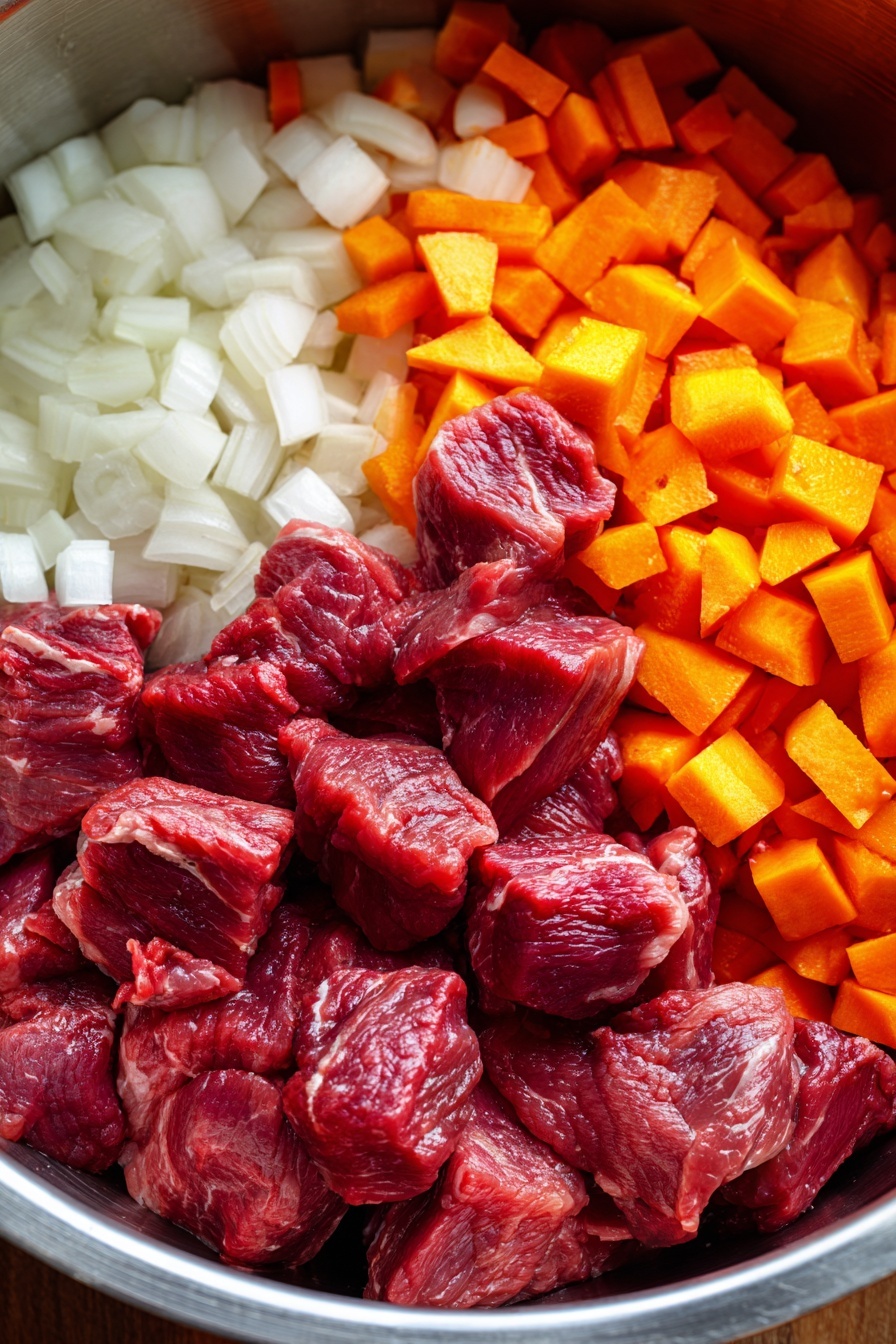 The image shows a white round plate with three main parts: a slice of golden brown meat pie with a flaky crust on the right side, a portion of creamy mashed potatoes with a soft, smooth texture in the upper middle, and a fresh green salad in the lower left corner with leafy greens, thin carrot strips, and thin slices of radish. A fork is placed on the plate with a chunk of the juicy meat filling, which looks tender and rich with small bits of carrot inside. The background is a white marbled surface with a blurred bowl of salad and mashed potatoes visible in the back, and a white baking dish partially shown on the right side. A woman's hand is just barely visible holding the plate. Photo taken with an iphone --ar 2:3 --v 7