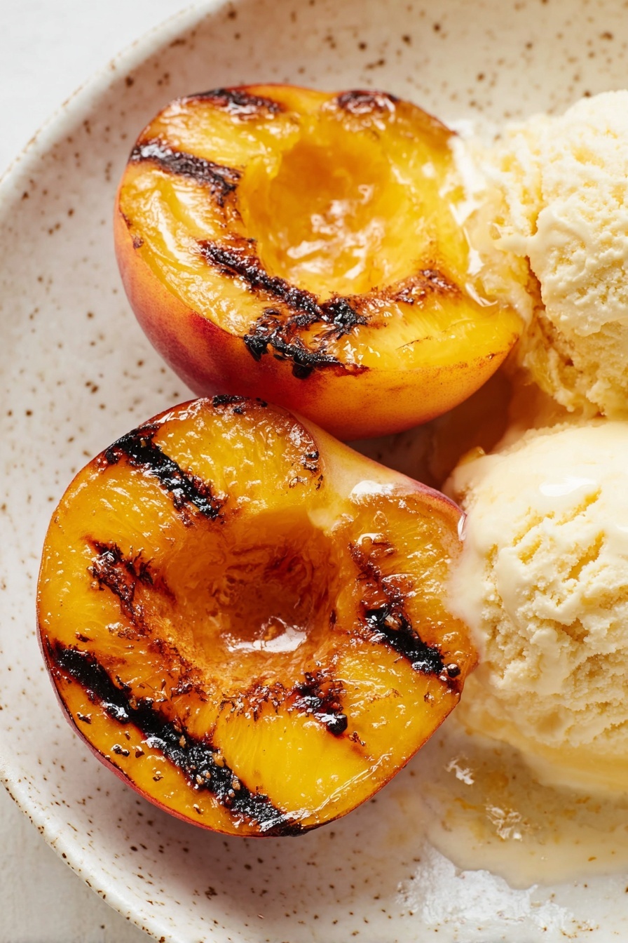 The image shows a white scalloped plate holding five bright orange and red peach halves, arranged in a casual pile with the inside of the peaches facing up, revealing their juicy, textured flesh. A woman's hand is holding a white brush and gently brushing the inside of one peach half. Below the plate, there is a small white bowl filled with light yellow liquid. All items rest on a white marbled surface. photo taken with an iphone --ar 2:3 --v 7