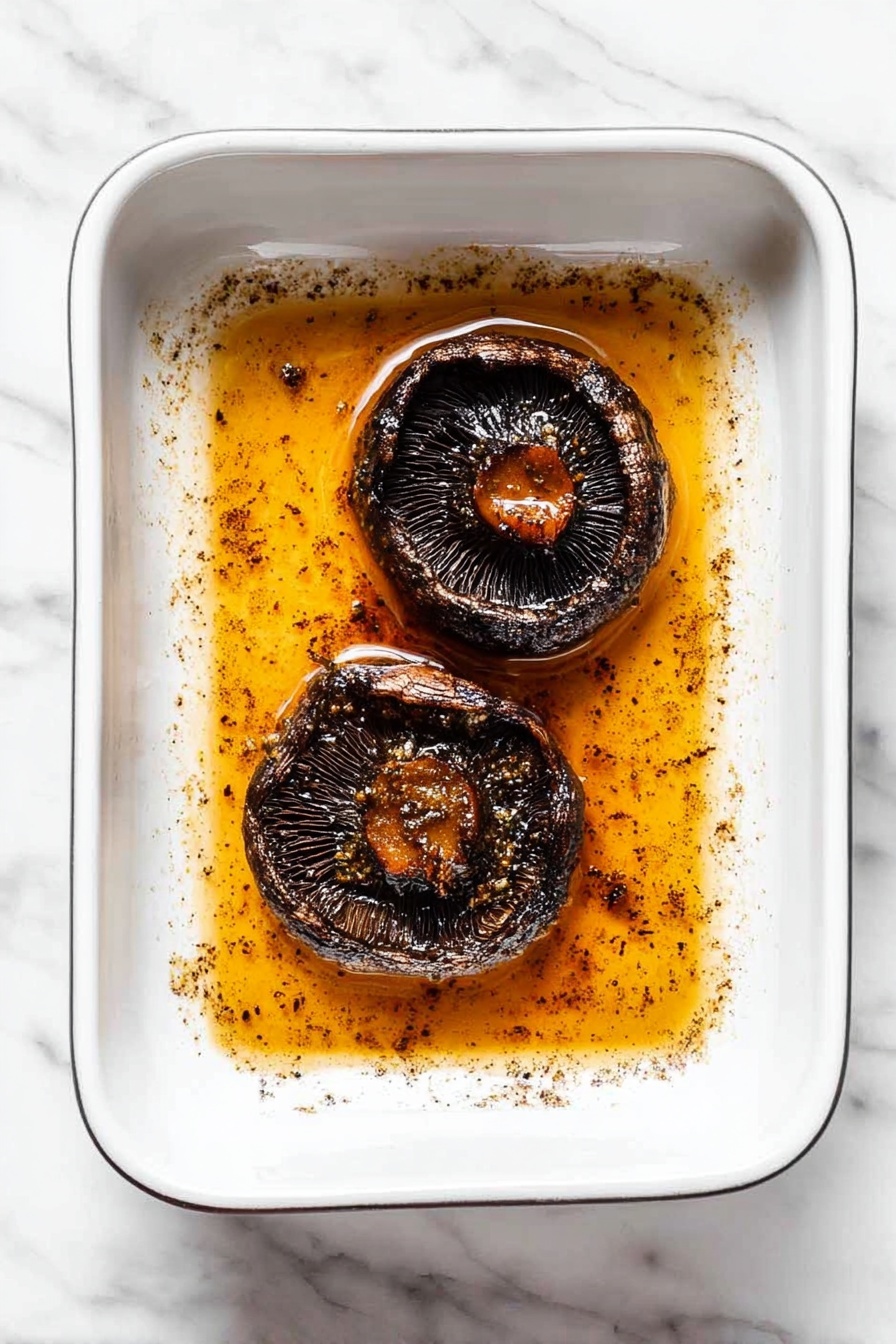 The image shows a white plate with a veggie burger open-faced. The bottom bun is topped with fresh green lettuce, then a thick, dark brown grilled portobello mushroom patty with visible grill marks sits on top. Above the patty are two bright red tomato slices and two rings of purple-red onion. The top bun lies open on the side, spread with a smooth light cream sauce. On the left side of the plate, there is a small pile of seasoned golden-brown potato chips. In the background, there is a wooden board with extra sliced red onions and tomato, and a small wooden bowl with more cream sauce, all set on a white marbled surface. Photo taken with an iphone --ar 2:3 --v 7